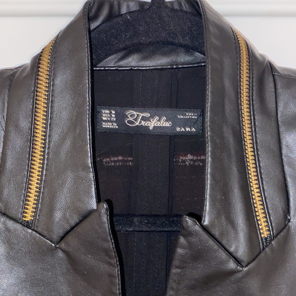 Zara Trafaluc tweed jacket with faux leather zipper pockets Size M - Picture 6 of 13